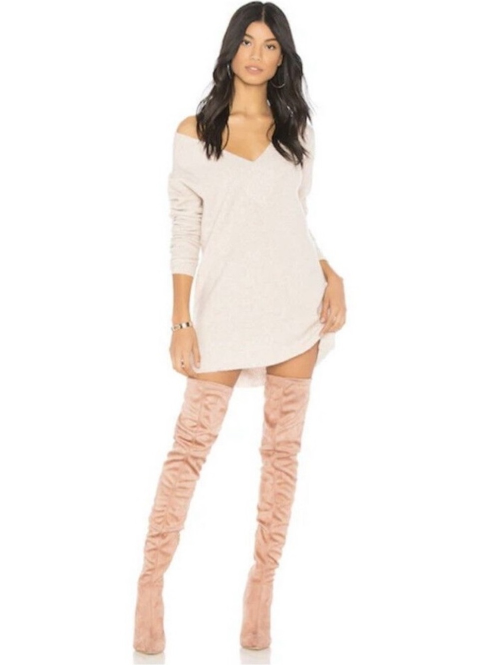 Revolve x Chrissy Teigen Grey Melange Off-Shoulder Sweater Mini Dress XS
